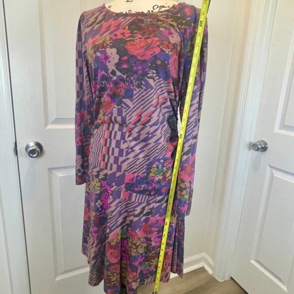 ANTHROPOLOGIE MINI DRESS RUCHED PURPLE /PINK SZ L ECLECTIC COTTAGECORE NEW - Picture 8 of 16